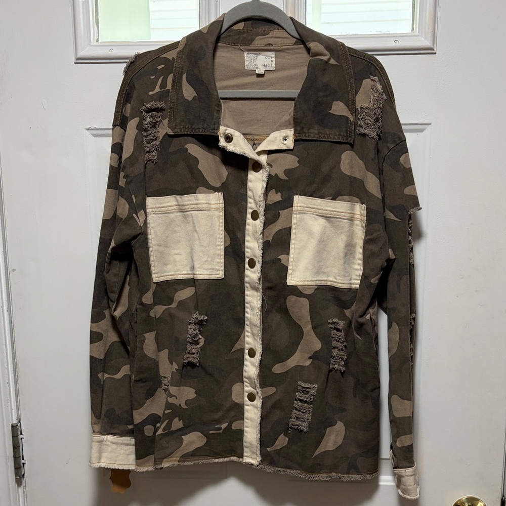 Oli & Hali Camo Distressed Jean Jacket